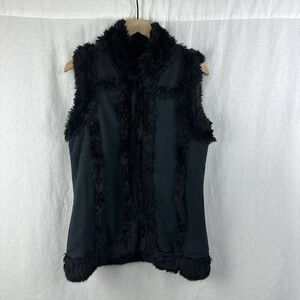 Lucky Brand Black Faux Fur Sleeveless Penny Lane Vest Hippie Boho Womens Size M